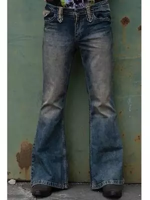 Really Punk Retro Men Bell Bottom Jeans Slim Flared Denim Pants 60s 70s Trousers • $34.49