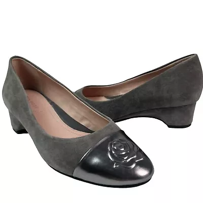 Taryn Rose Gray Babe Shoe Womens 7 Suede Metallic Silver Leather Toe New • $29.97