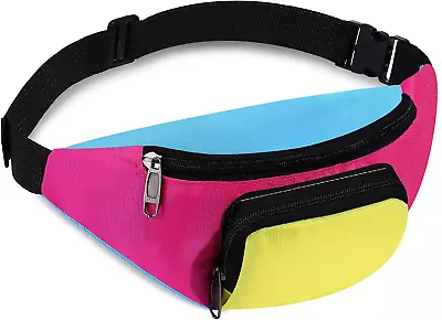 80S Retro Neon Fanny Pack 2 Pockets Hands Free Belt Bags 80S Costumes For Women • $18.99