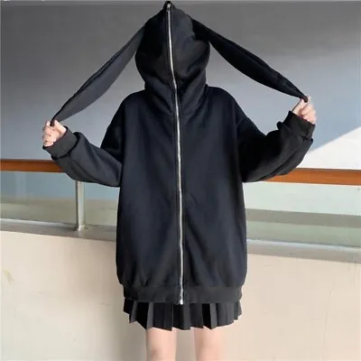 Kawaii Women Solid Color Bunny Rabbit Ear Hoodie Pullover Cute Top Coat Costume • $37.49