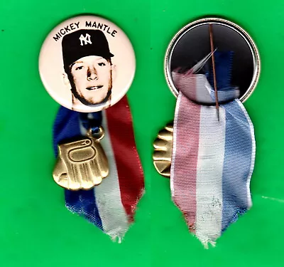 1955 - 59 STYLE Mickey MANTLE PM10 Stadium RP Pin 1-3/4  W/Charm Name TOP • $23.75