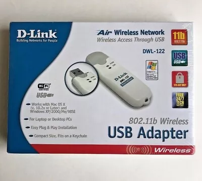 D-LINK DWL-122 USB ADAPTER 802.11b WIRELESS NETWORKING MAC/PC/WINDOWS DONGLE NEW • $17.85