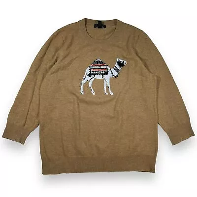 J Crew Wool Cashmere Blend Camel Motif Crew Neck Sweater Women's Large Tan • $29.99