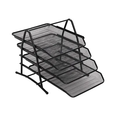 4 Tier Office Filing Trays Holder A4 Document Paper Wire Mesh Storage Rack • £9.95