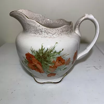 Antique White Ironstone Style Pitcher Flowers Stained Crazed Patina Formhouse • $27.99