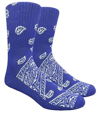 Blue  Paisley Bandana Pattern Print Knit Men’s Crew Socks Tube “Mad Toro” • $7.49