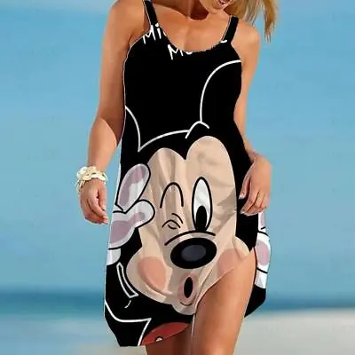 Mickey Minnie Mouse Women Dresses Sleeveless Summer Beach Loose Midi Sun Dresses • $14