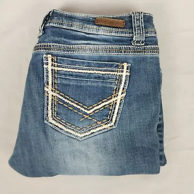 LA Idol USA Womens Juniors Denim Shorts Size 11 Embroidered Cuff EUC Blue • $14.99