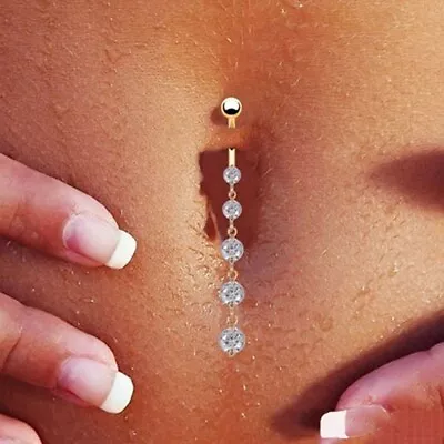 $5.99 • Buy Navel Belly Button Rings Crystal Flower Dangle Bar Barbell Body Piercing Jewelry