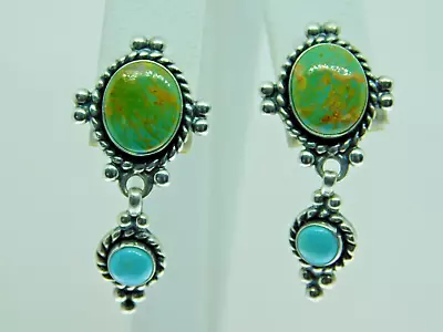 Vintage Carolyn Pollack QT Quoc Southwest Green/Blue Turquoise Dangle Earrings • $64.99