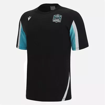 MACRON Glasgow Warriors Rugby Polycotton T-shirt [black/sky] • £22.95