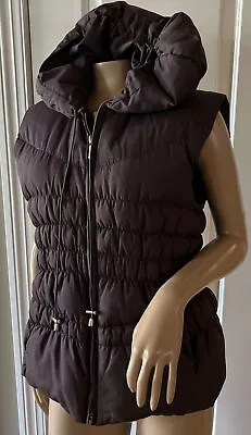 MICHAEL KORS Puffer Hooded Vest Women's Size LARGE Brown Down Filler • $36.99