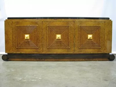 Striking High-End Custom Art Deco Ruhlman-Inspired Console Cabinet; Burl Walnut • $3950
