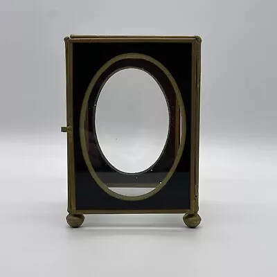 Vintage Brass And Glass Display Case Black Oval W Gilded Trim See ￼Special Note • $100