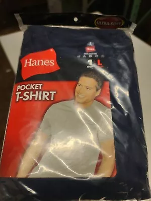 New Hanes MEN'S Navy Blue Pocket T-Shirt Tagless Short Sleeve Tee NOS • $7.99