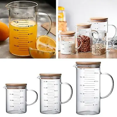 Clear Measuring Jugs Liquid Milk Glass Cup With Handle & Lid For Restaurant • £12.35