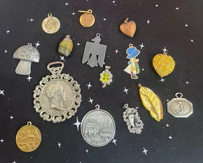 Vintage Pendants Lot Of 16 Various Designs Silver & Gold Tones No Chains • $15.25