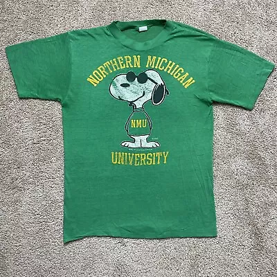 Vintage Northern Michigan University Wildcats Snoopy Single Stitch T Shirt Green • $89.99