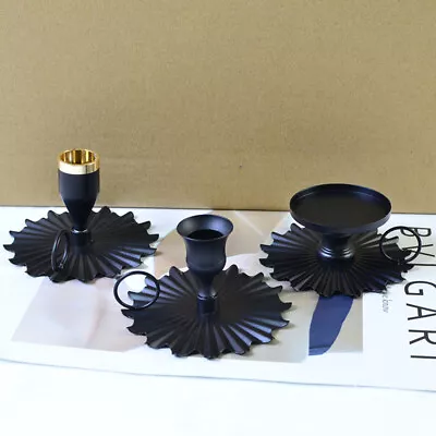 Iron Taper Candlestick Candleholder Black Gold Metal Pillar Plate Holders Stand • £6.96