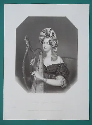 LADY BULLER Of Queen Victoria Royal Court Playing Harp - SUPERB 1840 Print • $44.95