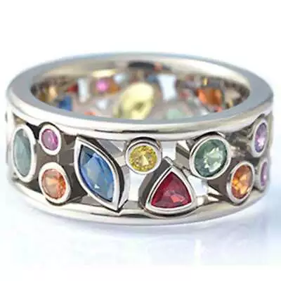 Women 925 Sterling Silver Plated Multi Color Crystal Ring Cubic Zircon Jewelry • £3.99