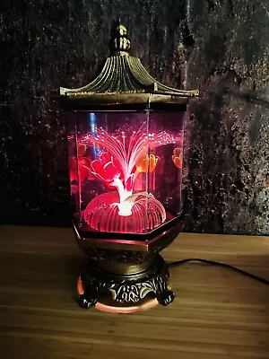 Vtg Fiber Optic Lamp Flower Pagoda Brass Antique Gold Color Change MCM • $79.99