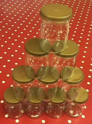 Set Of 10 Farmhouse Style Glass Jars With Gold Coloured Lids Wedding Christmas • £5.50