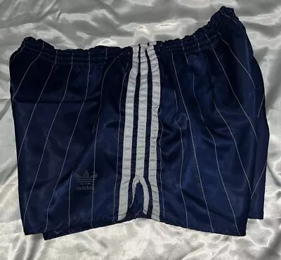 🔥 Adidas Blue Beckenbauer Running Soccer Shorts Large D7 Nylon Vintage Glanz • $5.50