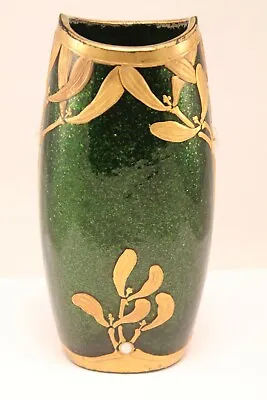 Antique Art Nouveau Mont Joye Legras Green Gold Glass Vase • $625