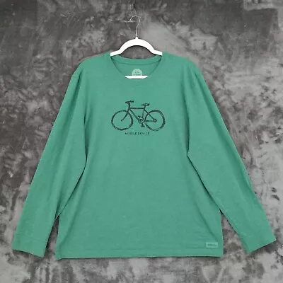 Life Is Good Crusher Tee Mens Large Green Mountain Bike  Mobile Device  T Shirt • $12.99