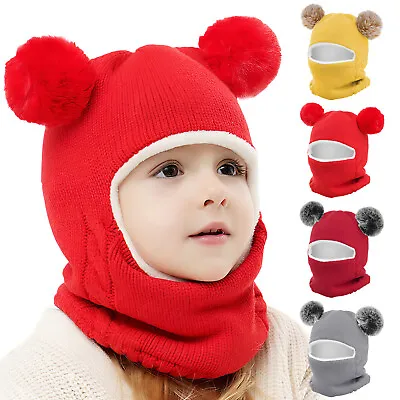 Cute Baby Toddler Kids Winter Beanie Warm Hat Hooded Scarf Earflap Knitted Cap • $7.99