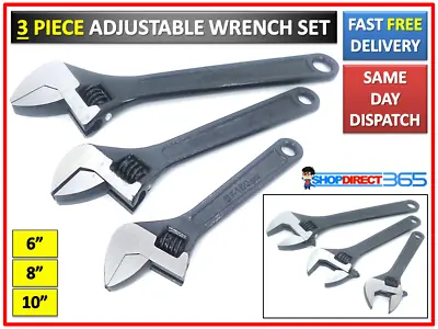3pc Black Adjustable Spanner Wrench Set 6   8  10  Garage Tool NEW UK (233345) • £11.49