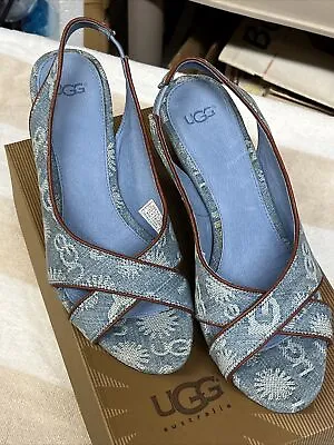 Ugg Hazel Denim Wedge Sandals Sz 7.5 NIB • $96.75