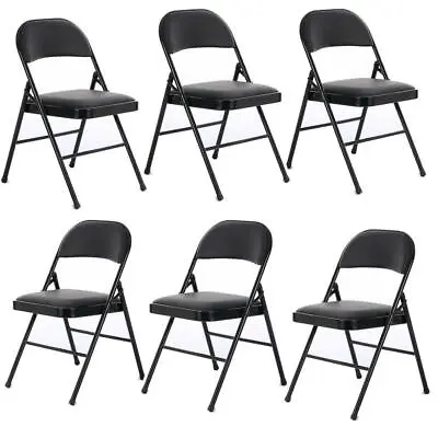 Set Of 6 Home Dinner Fabric Padded Seat Metal Frame Folding Chair Black Color • $99.99