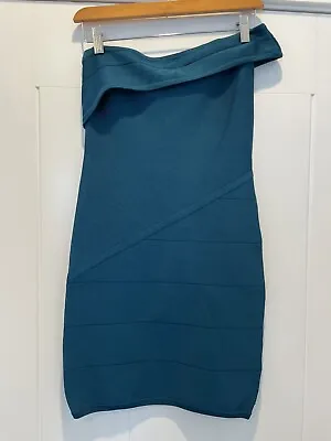 Bebe Women’s Bandage Teal Blue One Shoulder Strapless Dress Bodycon M NWT • $59.99