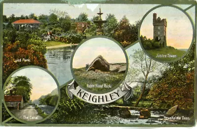 1916 Postcard Multiview  KEIGHLEY Yorkshire Including The Canal • £1.50