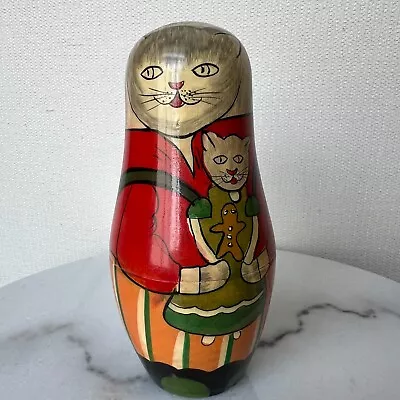 Vintage Matryoshka Nesting Cat Russian Dolls Set Of 5 Kitty Wooden Handpainted • $14