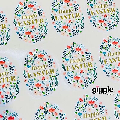 Happy Easter Stickers Egg Shape Matte Packaging Labels Self Adhesive • £1.99