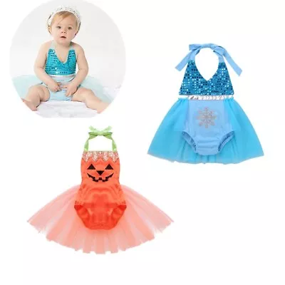 Baby Girl Halter Sequin V-neck Romper Dress Princess Costume Toddler Tutu Outfit • $20.14