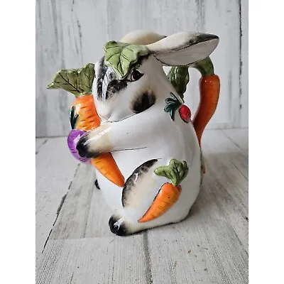 Fitz Floyd Spotted Rabbit Pitcher Jug Carrots Easter Bunny • $68.17