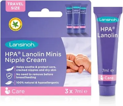 Lansinoh HPA Lanolin Nipple Cream For Sore Nipples & Cracked Skin 7ml (3 Pack) • £23.98