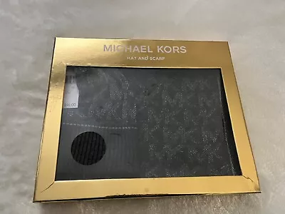 Michael Kors Metallic Logo Hat And Scarf 2 Piece Set Gray NIB • $38.95