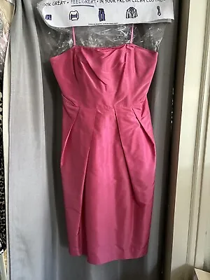 J Crew Dress Size 8 Lorelei Silk Taffeta Strapless W/ Pockets Barbie Pink • $29