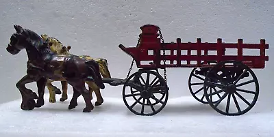 Original Kenton Cast Iron Toy Horse Drawn 2 Horse Wagon • $125