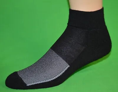 6 Pr Men's BLACK Performance Merino Wool Quarter Running Socks...Sz 10-13 LG • $19.99