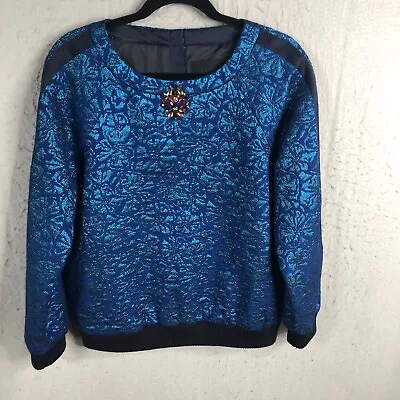 J Crew Collection Sweater Women 10 Blue Metallic Delphinium Jacquard Jewels  NEW • $178.78