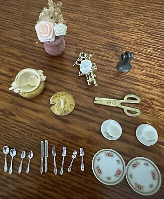 Lot Of Vintage Miniature Dollhouse Plates Cups Silverware Soup Tureen & More • $14.99