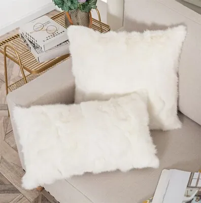 100% Real Rabbit Fur Pillow Cover Pillowcase Throw Cushion Protector White Decor • $23.74