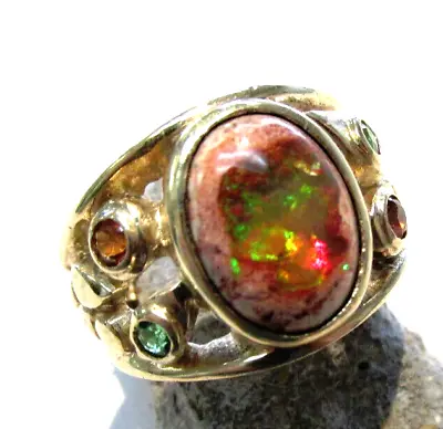 Mexican Fire Opal & Tsavorite Garnet & Mandarin Garnet Ring 14k Gold MAKE OFFER • $2455.90