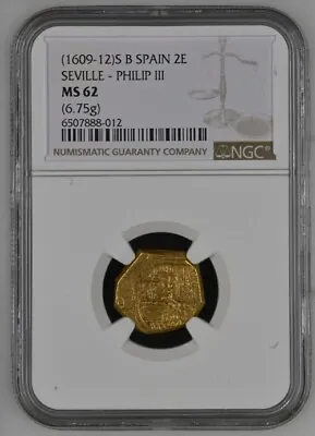 (1609-12)s B Spain Seville Spain Gold Cob 2 Escudos Ngc Ms 62 • $6500